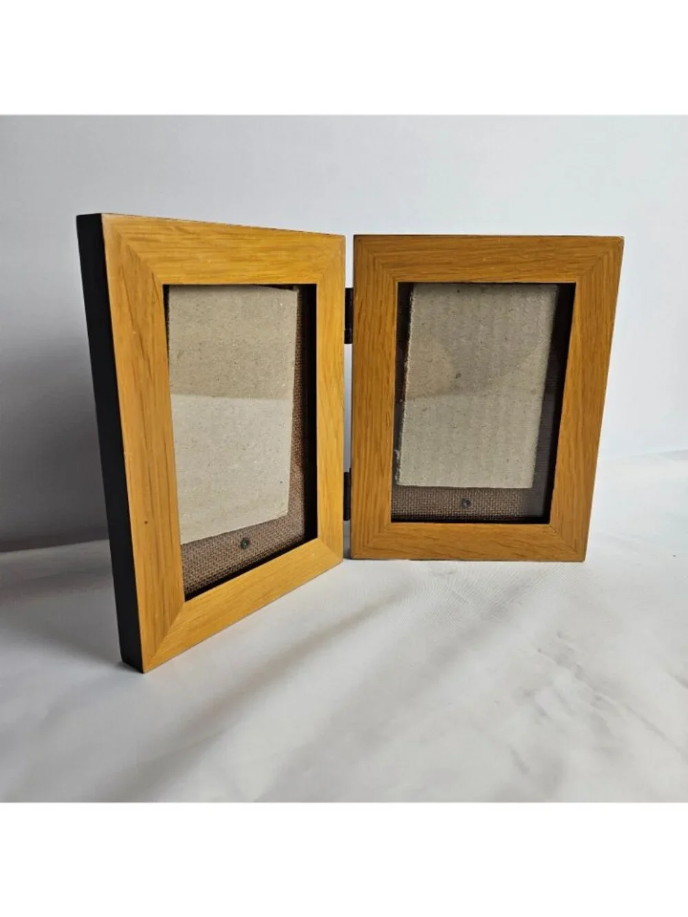 Picture Frame Wood Hinged Double Holds Two 3x5 Photos Folding Display